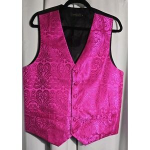 DiBanGu Mens Pink Paisley Jacquard Silk Waistcoat Vest Pocket Formal Wedding Med